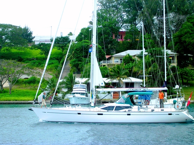 Oyster 56 Yacht Sailing out of port Vila vanuatu